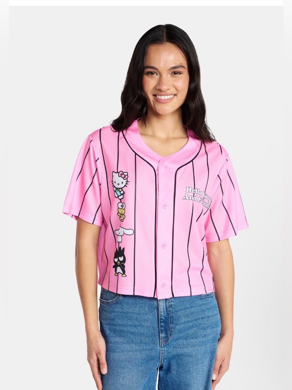 (428)Hello Kitty Pink Striped Baseball Tee